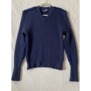Citadel Men’s VTG Wool Navy Blue Knit Britain Military Sweater Elbow Patch Sz L